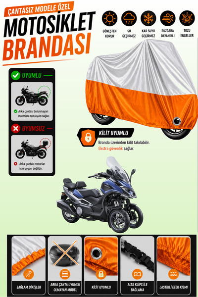 Cemku Twin غطاء محرك متوافق مع Kymco CV3 باللون الرمادي من الأعلى والبرتقالي ...