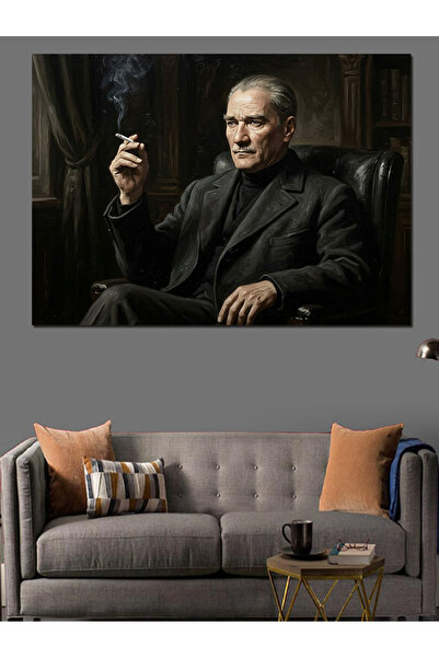 Artmeg Tablou decorativ cu liderul Atatürk așezat pe un scaun - Tablou din le...