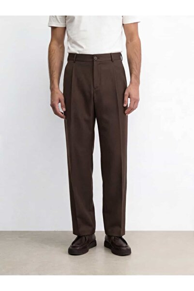 Atelier Old Money Pileli Bol Kalıp Kahve Pantolon SS7193