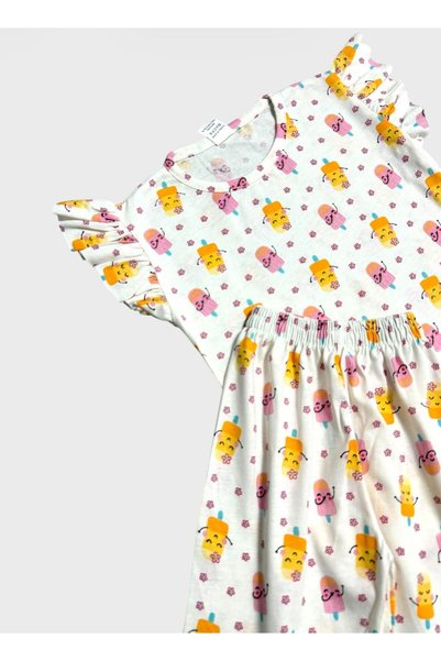 ALİŞ KİDS Girls Cotton White Floral Print Ruffle Sleeves Short Sleeve Shorts Summer Pajama Set