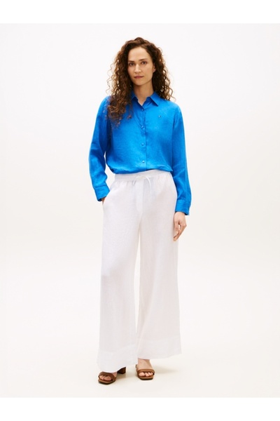 Tommy Hilfiger ESS LINEN RELAXED SHIRT Kadın Mavi UK Gömlek - WW0WW44679