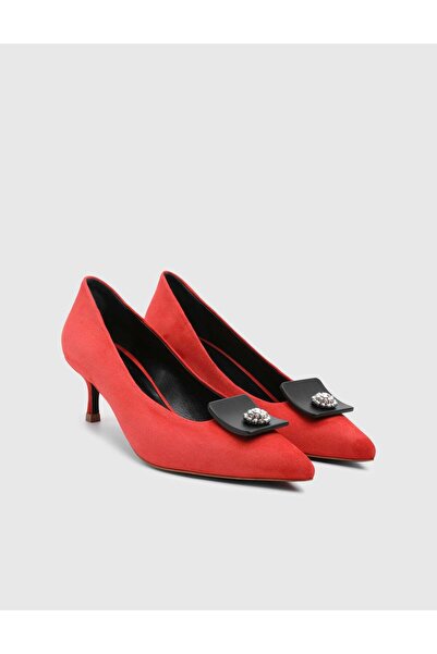 İLVİ Melodia Genuine Suede Leather Women's Red Heeled Shoes