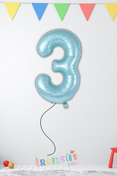 3 Yaş Doğum Günü Mavi Renk Folyo Helyum Balon 34" 76 Cm 3 Yaş Folyo Balon Rakam Balon Mavi