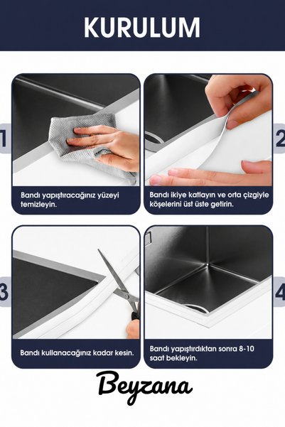 BEYZANA 4 Cm 3.20 Mt. Su Sızdırmaz Geçirmez Bant Lavabo Küvet Kenar Bandı Küvet Duş