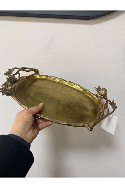 elif aksesuar Royal Metal Aluminyum Oval Dekoratif Tepsi Gold 38x21cm
