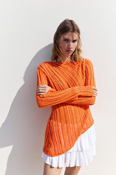Pull & Bear Turuncu delikli triko kazak