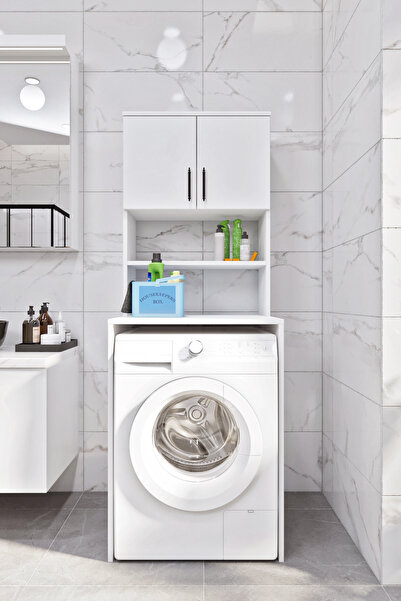 Ases Mobilya Esl0231 Çamaşır Makinesi Dolabı Banyo Dolabı Beyaz-Safir Meşe