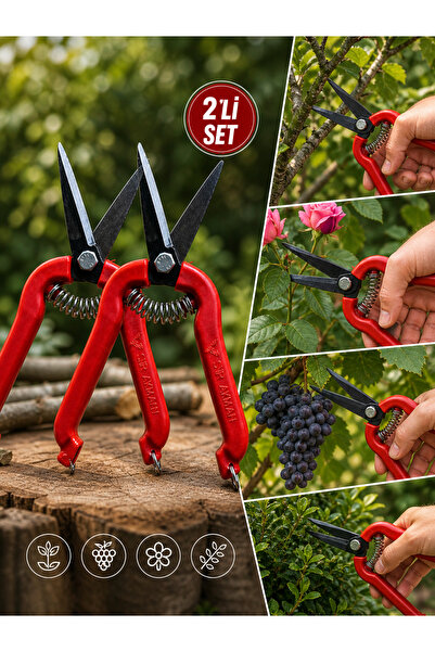 plant-home 2’li Set Profesyonel Budama Makası – Keskin Çelik Bıçaklı, Yaylı S...
