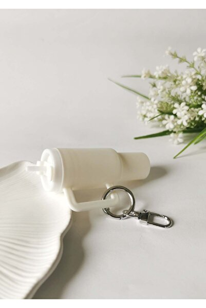 Halley Concept Mini thermos shaped charm keychain ecru - cute accessory plast...