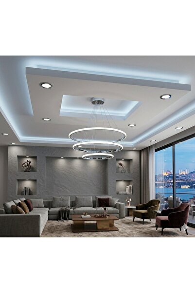 Lzy Avize Store 3’lü Halka Tek Renk Modern Krom Avize – Salon & Yemek Masası ...