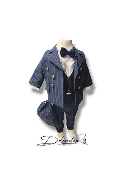 Domdom Boutique Luca Striped suit, button-down collar and Ruffled shirt, Navy...