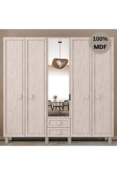 comiet Nilüfer 5 Kapak Mdf Ayaklı Tasarım Gardırop