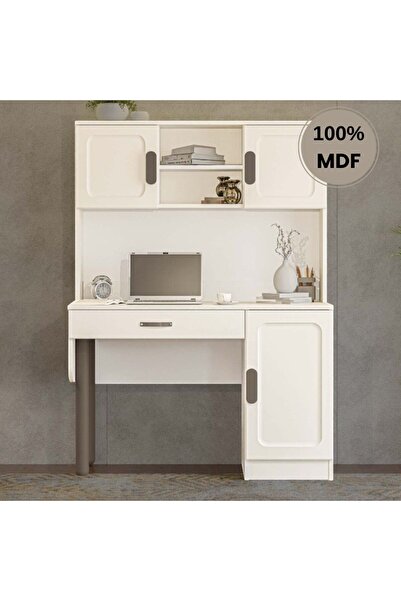 comiet Manolya Mdf Kitaplıklı Dolaplı Çalışma Masası