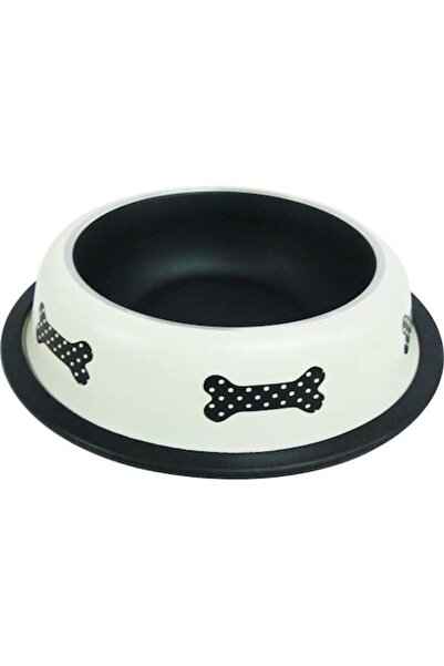 HAPPET Bol din oțel inoxidabil anti-alunecare, alb cu model de oase, 23 cm, 0...