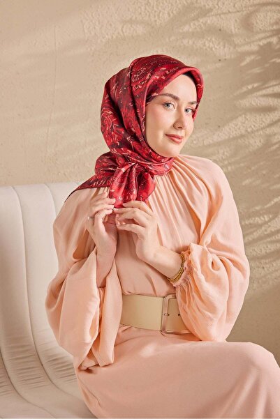 Silk Home Twill Silk Scarf Royale Shawl Pattern Burgundy 90X90