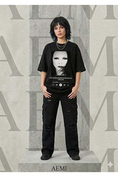 AEMİ Μπλουζάκι Unisex Şebnem Ferah Oversize με λαιμόκοψη ποδηλάτου σε μαύρο χ...