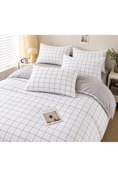 Madame Cotton Elastic Sheet Duvet Cover Set Single Size Checkered