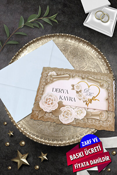 Cem Davetiye Düğün Nişan Nikah Kına Davetiyesi 3262 (100 ADET) Baskı Dahil