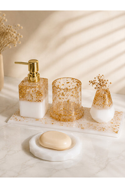 ARTEVIA HOME Gold Luxury Epoksi Banyo Sabunluk Seti - Sıvı Sabunluk, Fırçalık...