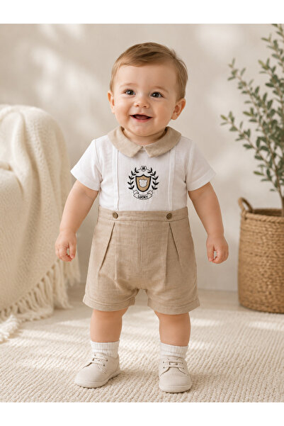 Nehad Bebe Baby Boy Muslin Jumpsuit Summer Stylish Collared Short Sleeve