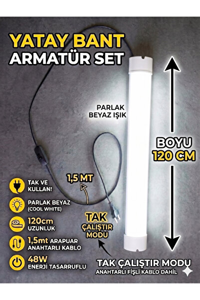 ECONA 120 cm 48W Mutfak Tezgah Aydınlatması ,BEYAZ Anahtarlı Kablolu Set,Led ...