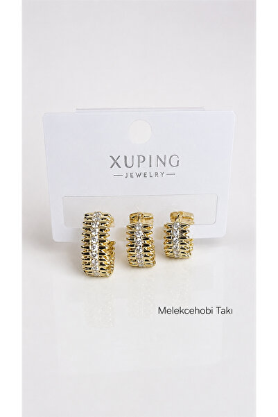 XUPING JEWELRY Xuping Üçlü Gold Küpe Seti Taşlı Halka Küpe Kombini/Melekcehob...