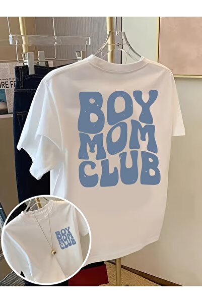 AEMİ تي شيرت برقبة دائرية كبير الحجم مطبوع عليه نادي Boy Mom Club للجنسين