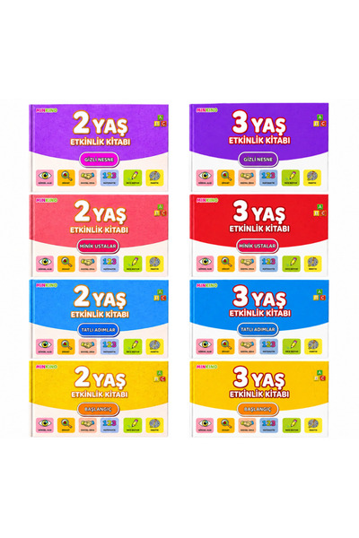 minkino 2-3 Yaş Eğitici Etkinlik Seti - 8 Kitap Bir Arada