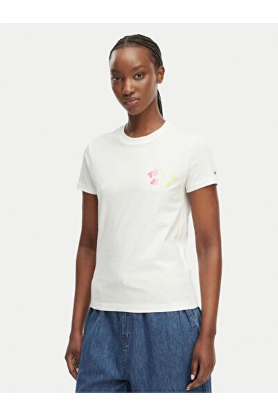 Tommy Hilfiger BEYAZ LOGOLU KADIN T-SHIRT