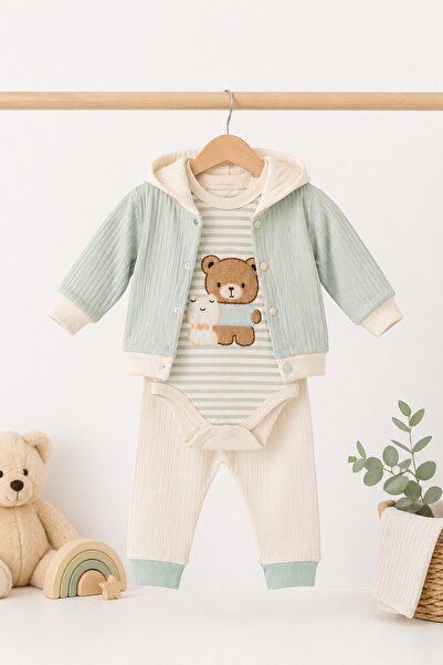 METEOR BABY Baby Boy 3-Piece Set Hooded Flexible Waist Pants Baby Set
