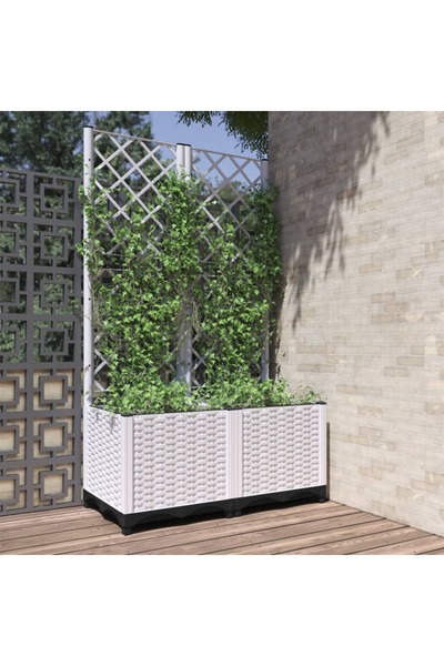 vidaxl Jardiniera de gradina cu spalier, alb, 80x40x136 cm, PP