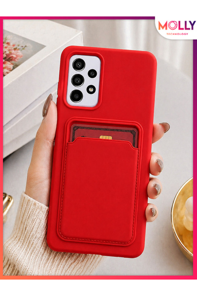 Molly SAMSUNG GALAXY A52 İçin Kırmızı Leo Kartlıklı Mat Silikon Kılıf