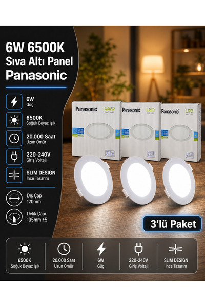 Viko by Panasonic 6W Slim Led Panel Spot 6500k Beyaz Sıva altı Tasarruflu Üçl...