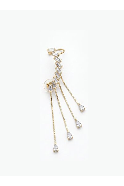 illys Gold Baget Taş Detaylı Sallantılı Sol Kulak Uyumlu Kulak Aksesuarı