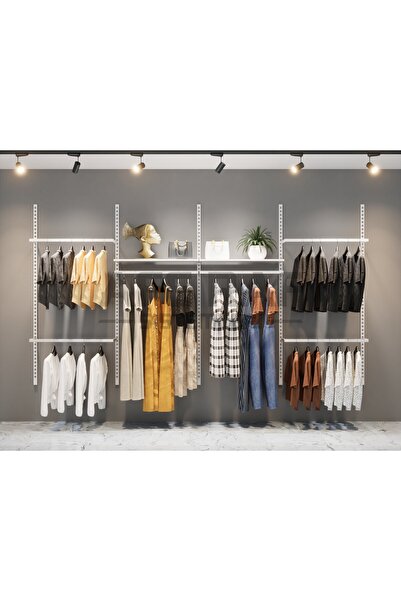 AFE DEKOR Modüler Askılık ve Duvar Raf Sistemi - 280 cm Genişlik - Butik- Mağ...