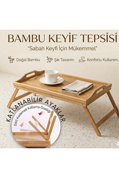 misra home collection Katlanır Ayaklı Bambu Yatak Keyif Tepsisi (50cm*30cm) P...