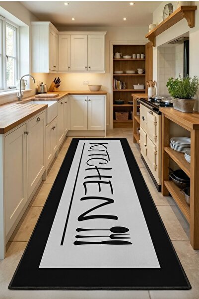 Monnhein Kitchen Acık Gri Siyah Kenar Siyah Mutfak Tezgah Önü Yıkanabilir Dij...