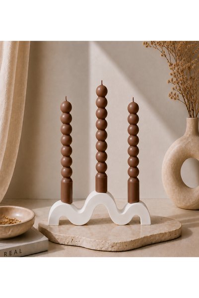 Bead 3' Lü Dekoratif Bubble Şamdan Mum ve Dalga Şamdanlık Seti