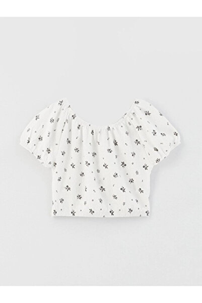 LC Waikiki Girl's U-Neck Patterned Short Sleeve Blouse