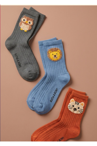 Katia&Bony Pack of 3 Animal Printed Children's Socks