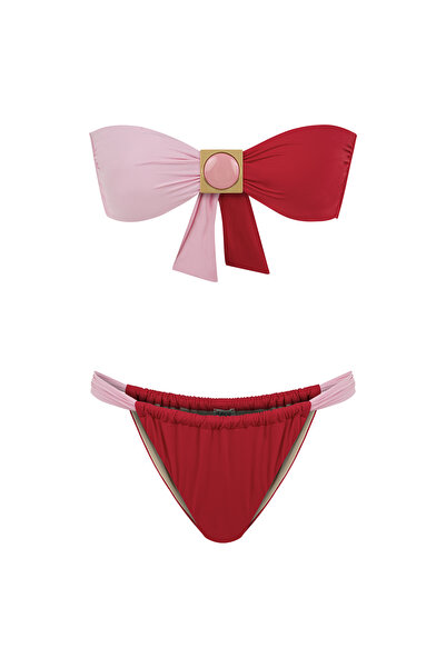 LILYROSE MATILDA Aksesuar Detaylı Kırmızı-Pembe Straplez Bikini Takımı