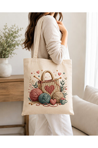 Tomris Hatun Special Linen Raw Fabric Bag for Knitting Enthusiasts, Sublimati...