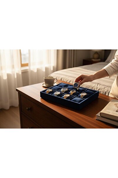 İmpala Kutu Watch and Jewelry Stand with 12 Compartments, Suede Fabric Coveri...