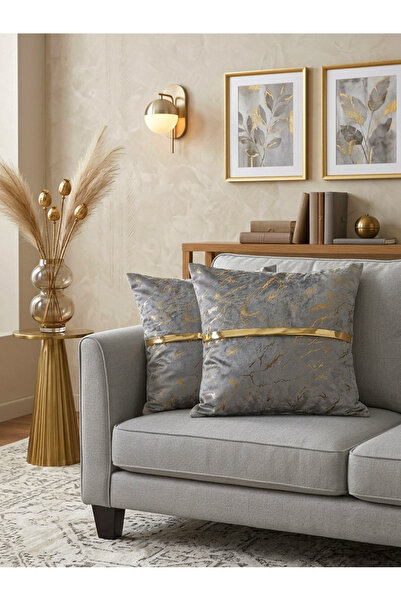 DAHABELLA LUXE HOME طقم من 2 غطاء وسادة فاخر حديث من المخمل المنقوش - وسادة م...