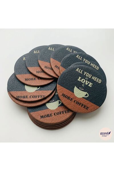Grand Fine Art 4 Pieces of Printed Leather Coasters - Single-Sided Printed Co...
