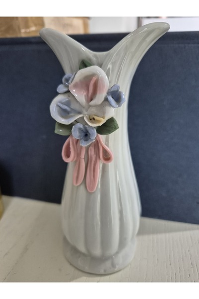 Edi Antik Vază decorativă din porțelan cu detalii florale 15cm. Vază din cera...
