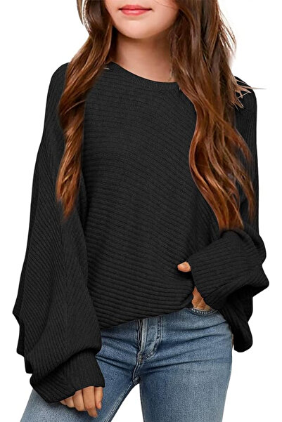 OEM Black loose-fitting blouse for children, long sleeves, casual sweater, ag...
