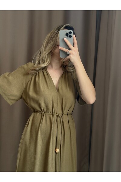 AlisBoutique Boncuk Detaylı Dokulu Elbise