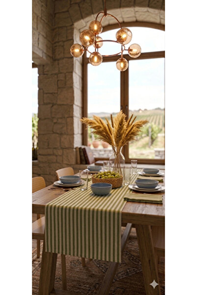 PAZARSEN Emerald (Green) Striped Linen Runner 40 X 150