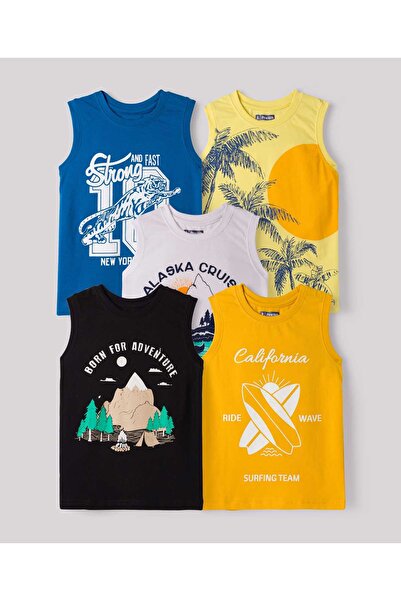 Pine kids Cotton Knit Sleeveless Tank T-Shirts with Text Print Pack of 5 - Mu...